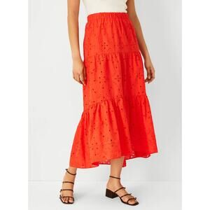 Ann Taylor Skirt Womens Large Orange Eyelet Tiered Boho Peasant Resort Preppy